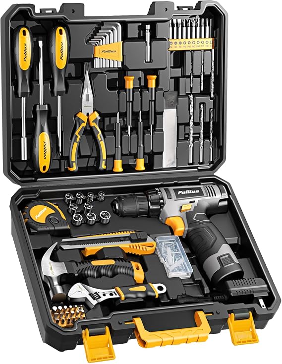PULITUO 12V Yellow Cordless Drill Set, 149-Piece Home Tool Kit with Electric Drill Driver & Storage Tool Box, for Home Repair, Improvement, DIY Projects, Men Women & DIY Enthusiasts