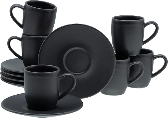 CreaTable, 33044 Soft Touch Black Espresso Cups 12 Pieces