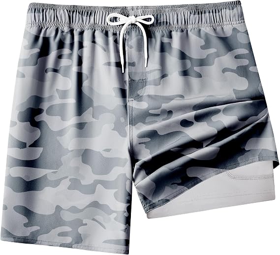 Mens Swim Trunks with Compression Liner 8 inch Quick-Dry Lightweight 2 in 1 Board Shorts 4-Way Stretch UPF 50