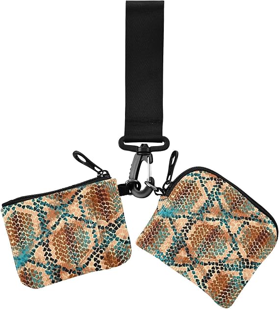 Brown and Blue Python Print Women's Wallets Card Cases Compact Size Business Card Case Money Organizer with Wristlet Strap for Lady 2 Pcs, Brown and blue python print, One Size, Casual