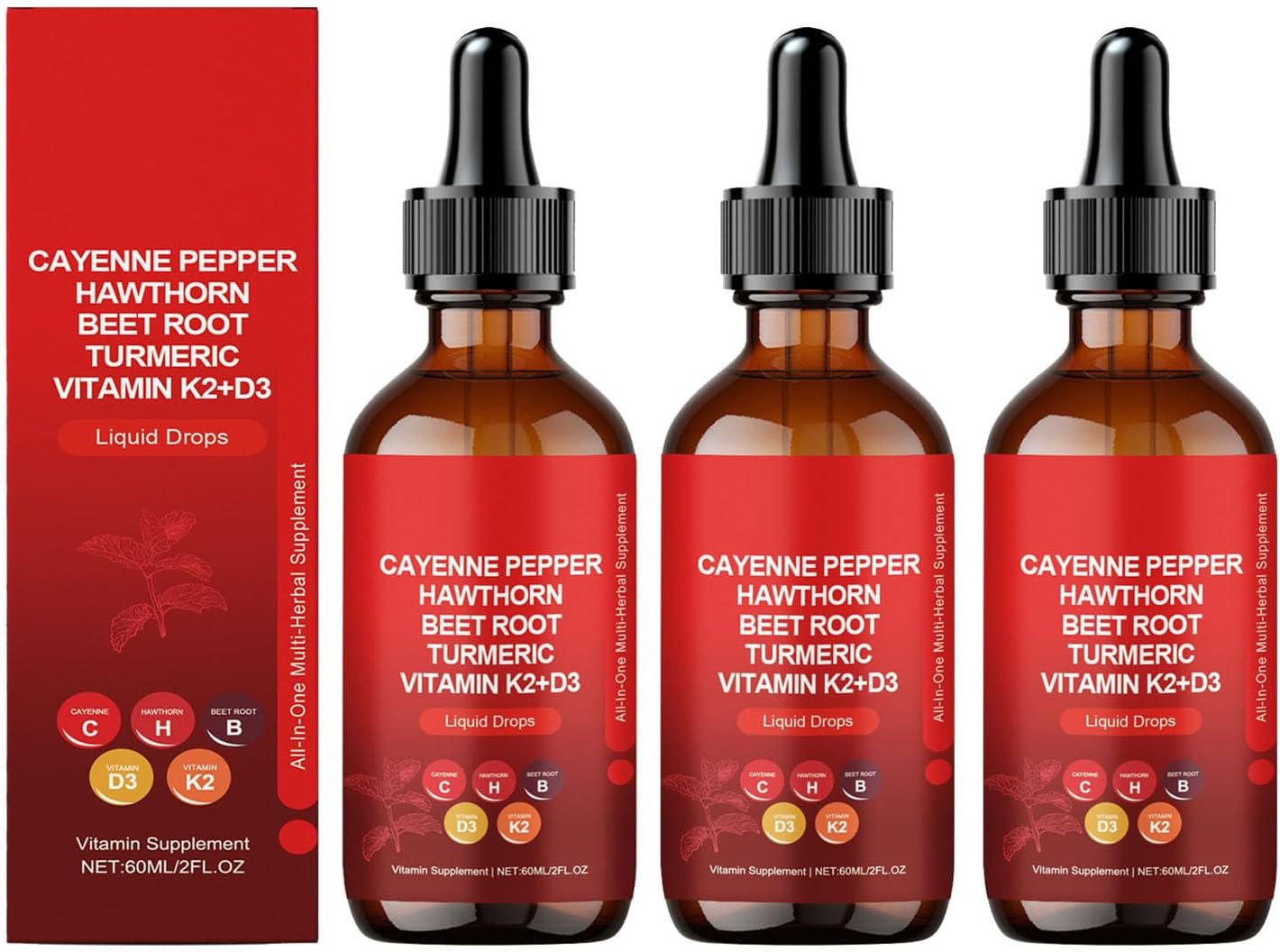 Rethes Cayenne Pepper Drops, Cayenne Pepper Extract Liquid 3pcs