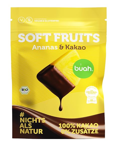 buah Softfruits Pineapple & Cocoa Pineapple with Fairtrade Cocoa Extra Soft & Fruity Organic Fruits with Dark Glaze 100% Natural Vegan No Added Sugar 100 g