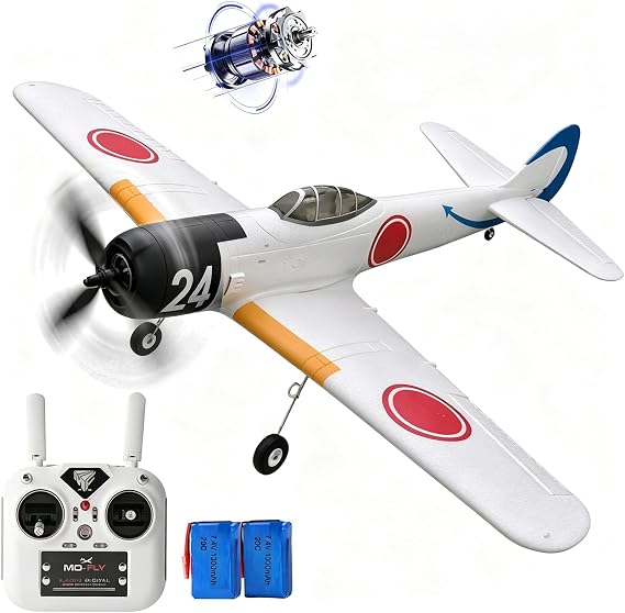 690MM 27.16Inch Remote Controlled Plane Airplane for Beginners Adults Expert A6M Zero-Fighter 4-Channel Brushless Motor Hobby RC Glider 3D Aerobatic / 6G Gyro Xpilot 1/16 (White 2-Battery RTF)