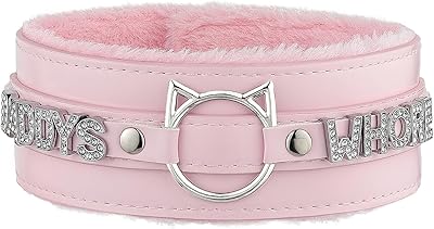 Handmade Collar Choker Necklace for Women Cat Ear O-Ring Punk Goth Letter Choker,BlackPink Furry Alt Fashion Jewelry