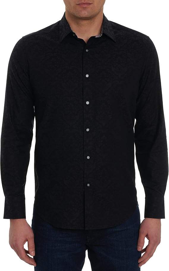 Robert Graham Men's Bayview Long-Sleeve Woven Button Down Shirt, Premium Cotton Knit Top, Classic-Fit & Richly Detailed