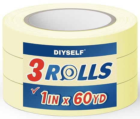DIYSELF 3 Pack Beige Painters Tape, 1" 60 Yds Easy-Tear Paper Rolls