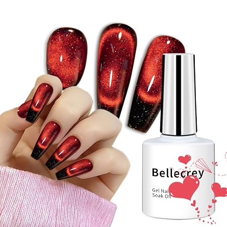 1 pc Ruby Red Cat Eye Gel Nail Polish Burgundy Magnetic Cateye Gel Polish Soak Off Holographic Nail Polish Nail Art Manicure Salon Cat Eyes Nails DIY at Home