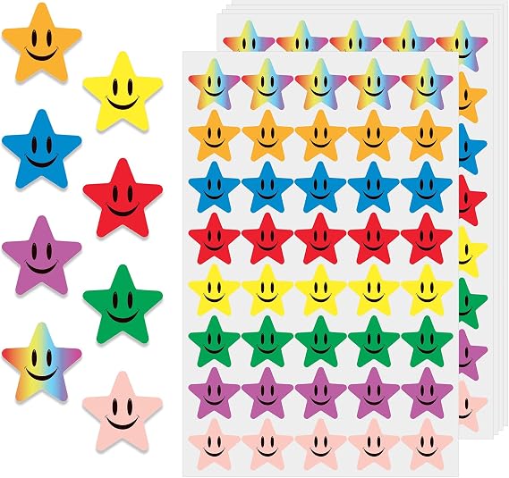 200 PCS Star Stickers for Reward Chart,Reward Stickers,Smiley Face Stickers Colourful Star Stickers Motivational Praise Sticker for Teachers, Parents, Children, Potty Training, School, and Home Use