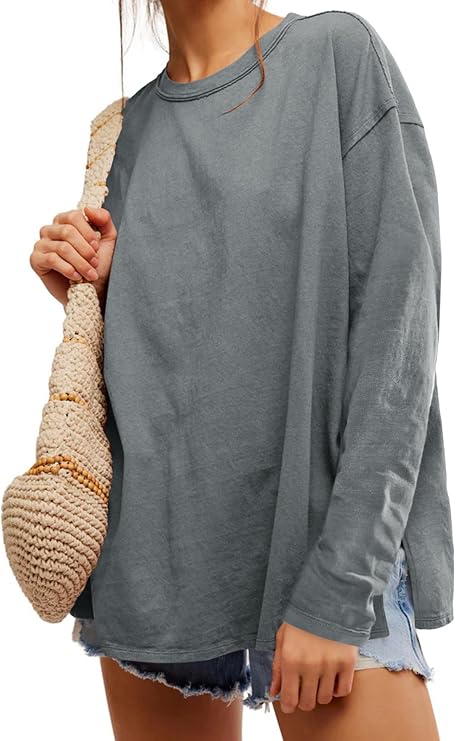 Womens Oversized Long Sleeve Shirts Casual Fall Tops Loose Fit Basic Tees