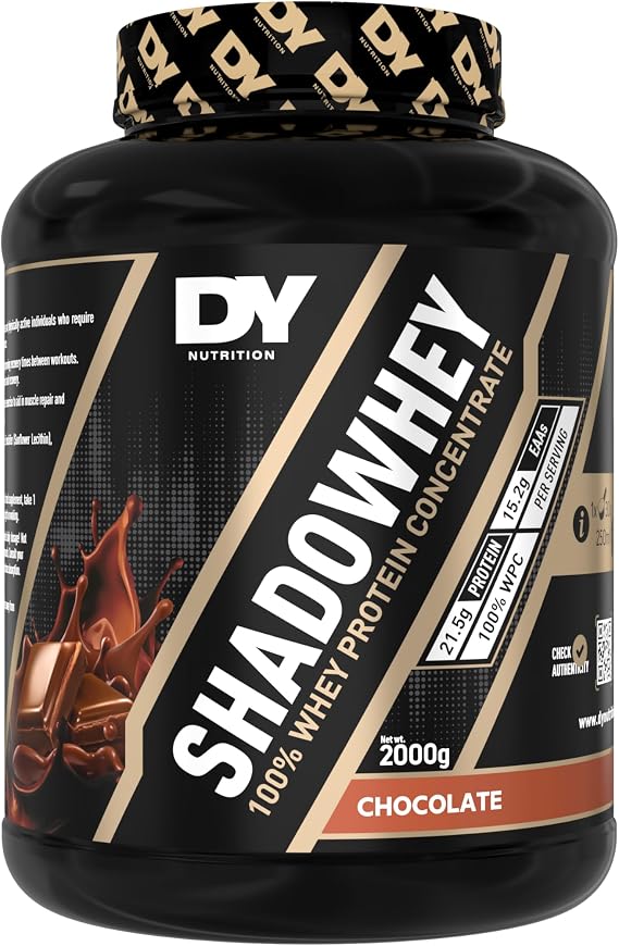 DY Nutrition - Shadowhey Whey Protein Concentrate Powder 2Kg | 23g Protein per Serving | 66 Servings | 7.3g of BCAAs | Sourced from EU Grass-Fed Cows | Premium Easy Mix & Digest Formula (Chocolate)