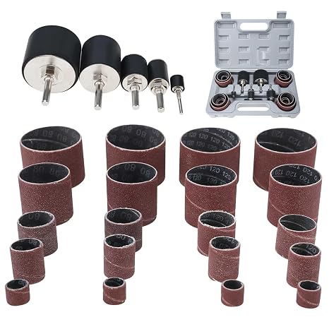 BOOMSTART 25pcs Sanding Drum for Drill, Drum Sander Kit with Rubber Sleeves, Drill Sanding Drum Set, Sanding Drill Bit for Woodworking Drill Press