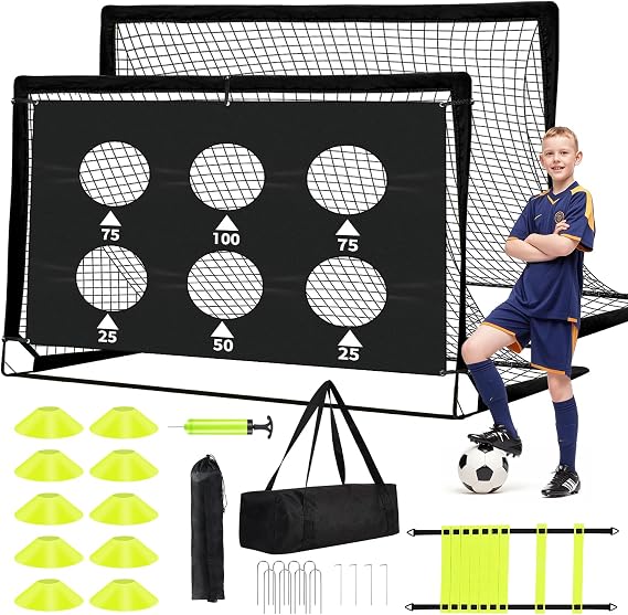 Kids Soccer Goals for Backyard Set of 2-6x4 ft Portable Pop Up Soccer Nets Training Equipment with Soccer Ball, Ladder, Cones, Ideal Birthday for Kids,Baseball & Softball Batting Cages