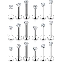 Vsnnsns 16G Lip Rings Stainless Steel Tragus Helix Conch Piercing Jewelry Snake Bite Piercing Monroe Lip Rings Labret Medusa Cartilage Lobe Earrings Studs Piercing Jewelry 6MM 8MM 10MM Silver 18PCS