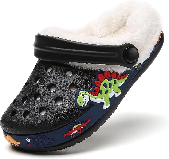 Kids Fur Lined Clogs Shoes Slip On Garden Shoes Non Slip House Home Slippers for Boys Girls