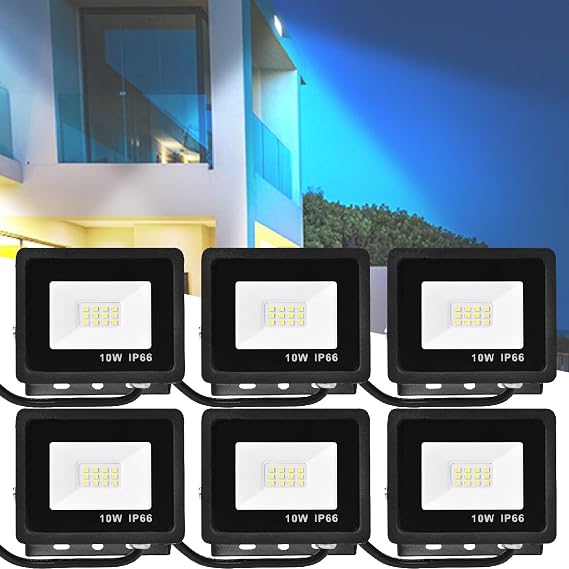 6-Pack 10W LED Flood Lights, 700LM Ultra Bright Outdoor Security Fixture IP66 Waterproof Floodlights for Driveway, Construction, Arena​(10w)