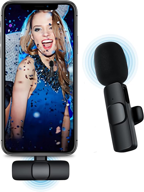 iPhone ile Uyumlu Kablosuz Yaka Mikrofon, Telefon Video Kaydı için Yaka Klipsli Mikrofon TikTok YouTube Canlı Yayın Vlog (Uygulama/Bluetooth Gerekmez)