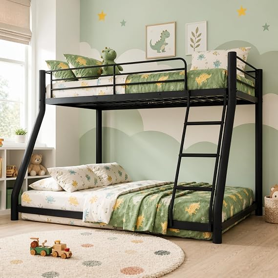 Twin Over Full Bunk Bed, Low Profile, Heavy Duty Metal Bed Frame for Teens
