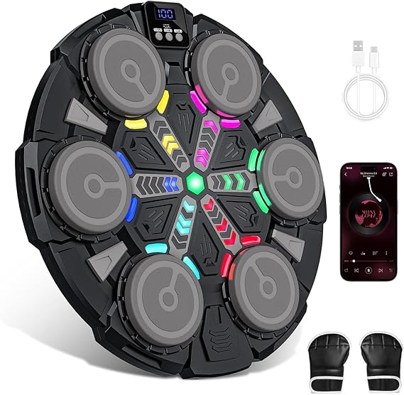 Music Boxing Machine, Punching Machine with Gloves, Wall Mounted Boxing Game with Bluetooth & RGB Lights, 3 Modes 5 Speeds Reaction Trainer for Kids & Adults, Home Boxing Equipment, Teen Boy Gifts