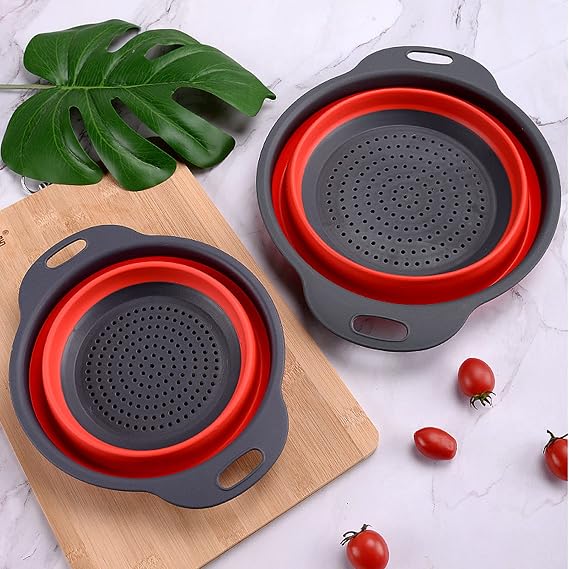 Gavigain 2 PCS Collapsible Colander Basket, Round Retractable Big Small Drain Basket Set Vegetables Fruit Washing Basket for Home Kitchen, Gavigainmfi7aehw5b