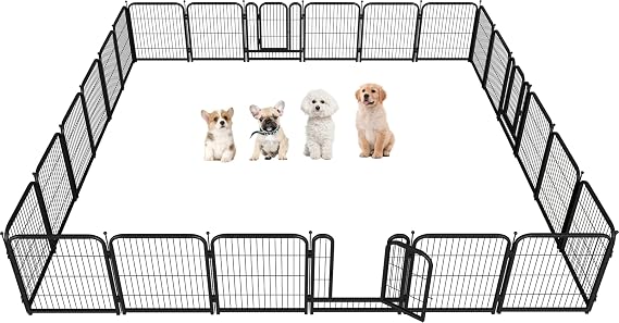 Metal Dog Playpen 32in H 24 Panels Heavy Duty Dog Fence | Heavy-Duty Panels, Tool-Free Assembly, Flexible Layouts, Camping and RV Use, Large Medium and Small Dogs, Black-Silver