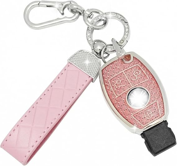 Car Key Case with Leather Key Fob Compatible with Mercedes Benz A/B/C/E/G/R/S Class GLA GLC GLE GLK SLK CLA CLK AMG W203 W204 W211 W212 Key, TPU Protective Cover