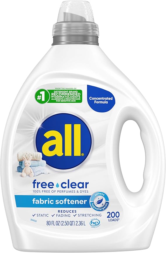 all Free Clear Liquid Fabric Softener for Sensitive Skin, 80 Oz, 200 Loads