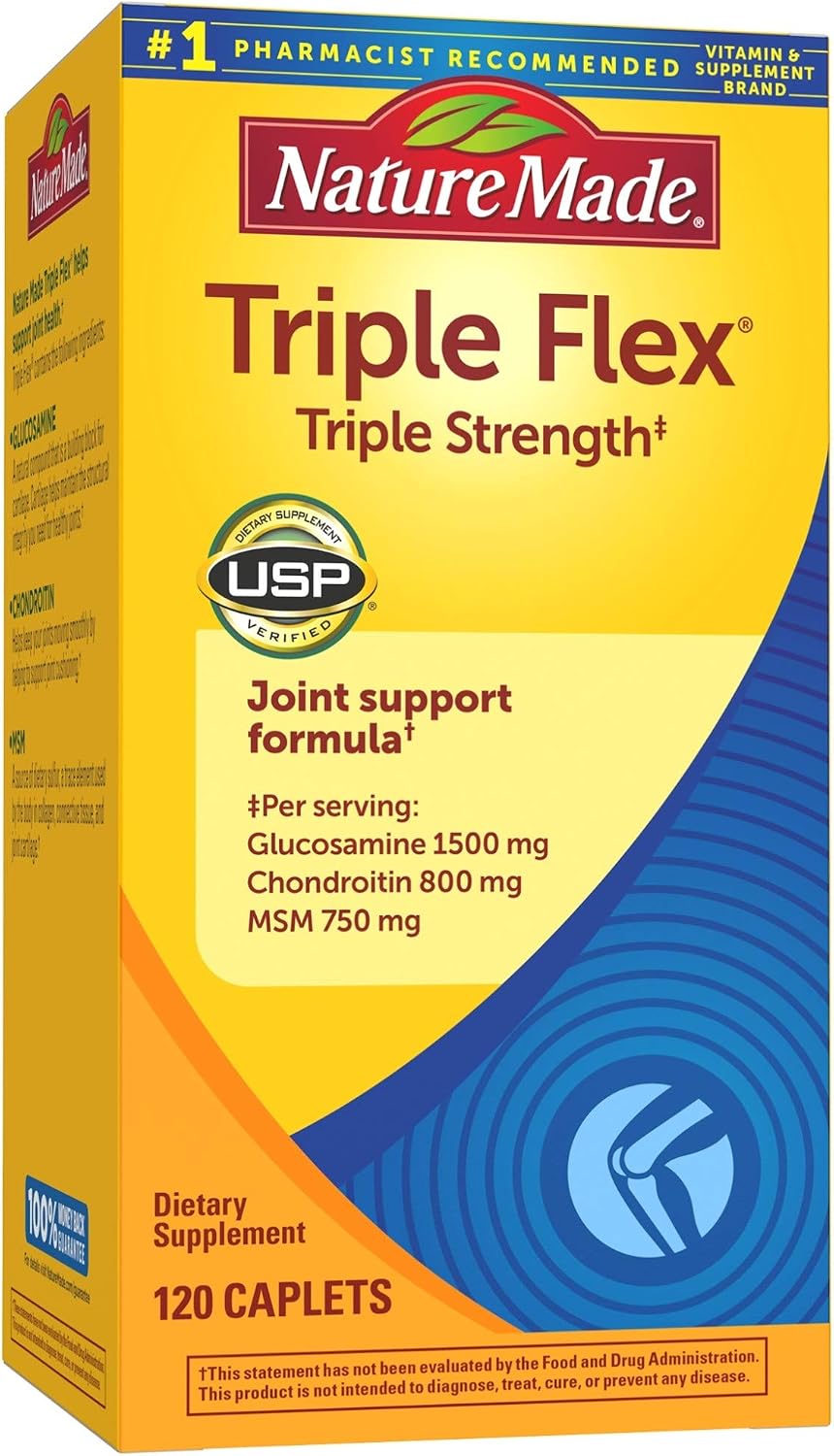 Nature Made Triple Flex Triple Strength Caplets, 120 Count for Joint Support