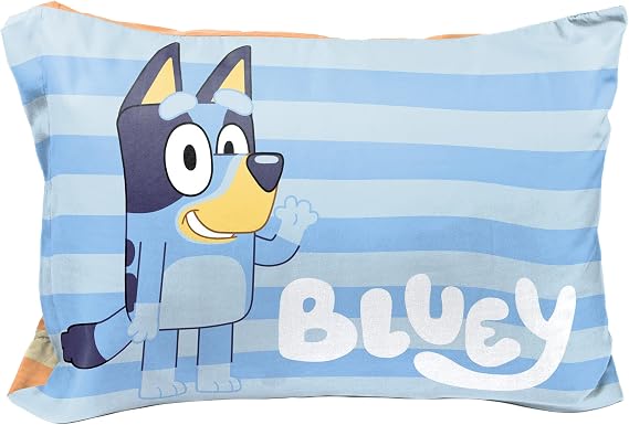 Bluey and Bingo Cartoon Kids Pillowcase Reversible for Kids, Blue