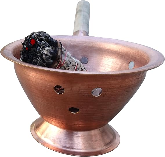 Copper Incense Pot for Sage Smudging | Easy & Smooth Burning | Partially Handmade Charcoal & Bakhoor Burner | Pure Copper | Artisan Made | Easy & Burn