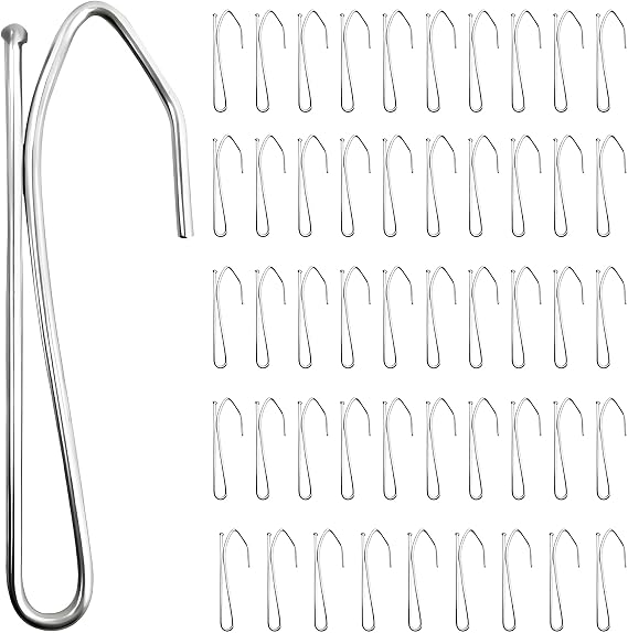 50 Pack Heavy Duty Metal Pinch Pleat Curtain Drapery Hooks, 2.68 Inch | Stainless steel, fabric-safe round head. Fits tracks, rings & heading tape. For window, shower, RV & door. Easy install.