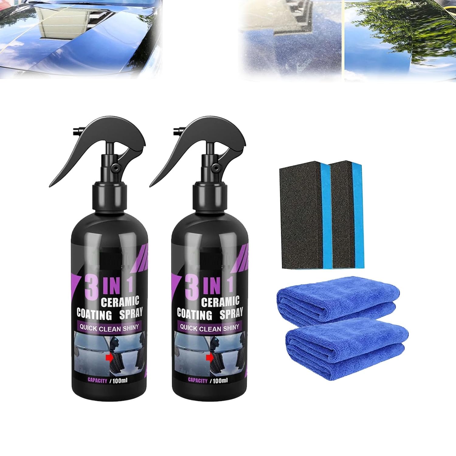 High Protection Fast Nano Ceramic Coating Spray, Cars Nano Ceramic Paint Spray,prepinfoam 3 in 1 Ceramic Coating Spray,Car Scratch Nano Repair Spray,High Protection Polish 2PCS