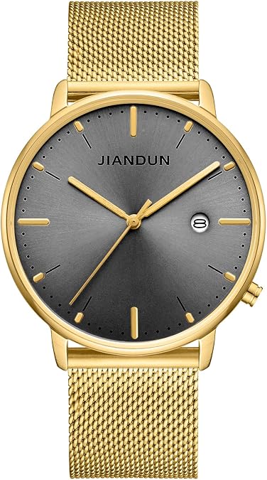 JIANDUN Mens Ultra-Thin Minimalist Wrist Watches for Men Dress Stainless Steel Mesh Band Waterproof