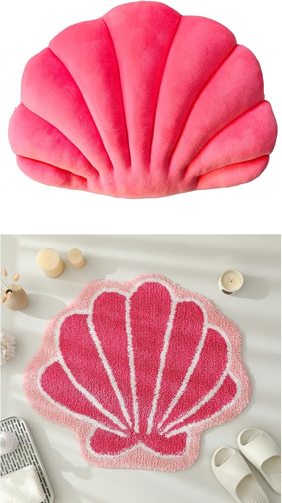 YRXRUS Shell Shaped Pillow & Shell Shaped Bathroom Rug