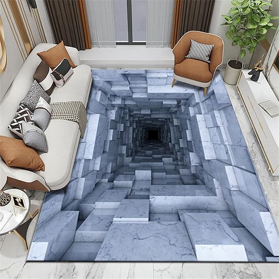 3D Optical Illusion Rectangle Area Rug Vortex Carpet Non-Slip 3D Vortex Optical Illusions Floor Mat for Dining Room Home Bedroom Room Decor