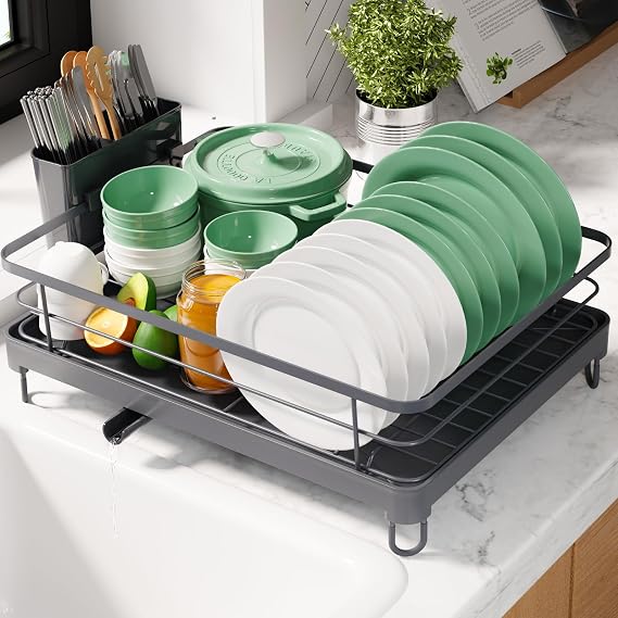 Kitsure Dish Drying Rack for Kitchen Counter, 12.7''W x 16.7''L, Grey