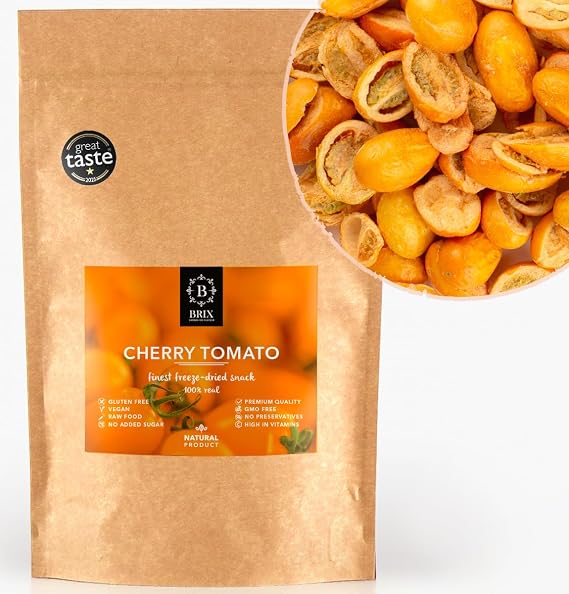 BRIX Freeze Dried Cherry Tomato | 100% Natural Dried Tomato 50g | Great Taste Award Dried Fruit | Non-GMO, Gluten Free, Vegan & Vitamins Retained