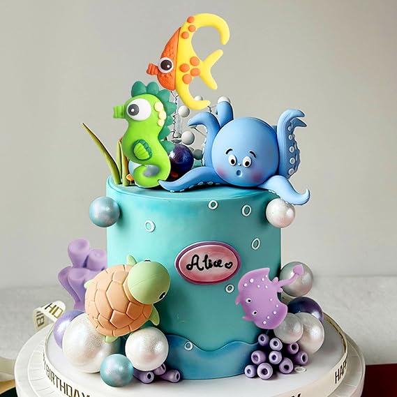 JeVenis Under the Sea Party Decorations Ocean Animal Cupcake Toppers