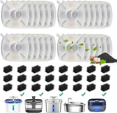 DOOOB 48 Pcs Cat Water Fountain Filter, 24 Packs Cat Fountain Filter, Cat Fountain Replacement Filters, Pet Water Fountain Filters for 95oz2.8L Pet Water Fountain