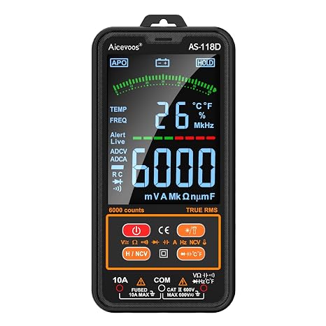 AS-118D Smart Digital Multimeter, Auto-Ranging Volt Meter with T-RMS, Multimeter Tester Measures AC/DC Voltage Current Capacitance Resistance Continuity Temperature Frequency