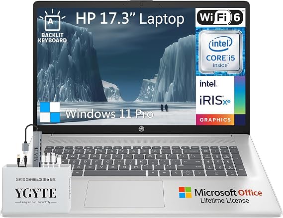 HP 17 Inch Laptop Computer, Business Laptop 17.3 FHD IPS, Intel Core i5 Laptop PC, Lifetime Microsoft Office Included, 64GB RAM 2TB SSD, Windows 11 Pro, Numeric Backlit Keyboard, HDMI, Camera
