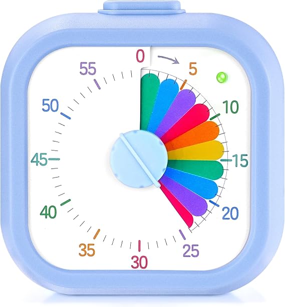 Mwellewm Visual Timer for Kids, 60 Minute Time Digital Pomodoro Timer Countdown with Silent Pause Function for Classroom Kitchen Study Cooking Meetings ADHD Rainbow Pattern(Blue)
