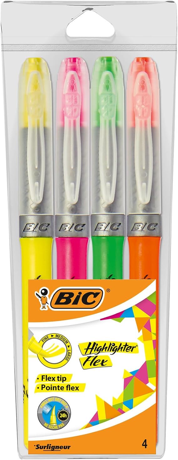 Bıc Kalemlerine Bıc® Highlighter Flex, Çeşitli, Torba, Her Biri 4 Adet