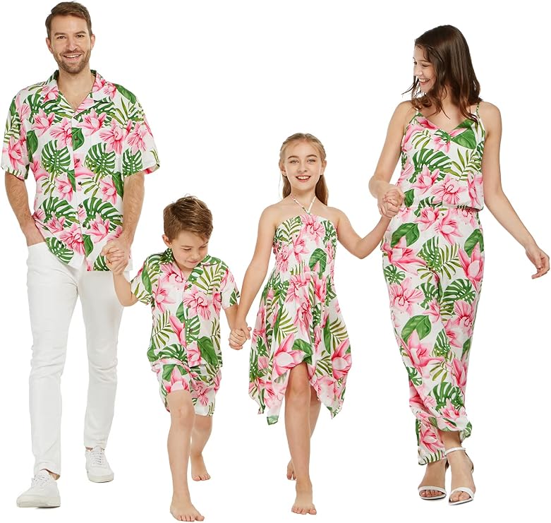 Hawaii Hangover Family Matching Hawaiian Clothes, Lotus & Orchid | Family matching Hawaiian outfits, Lotus & Orchid, lightweight rayon, machine washable, tropical floral print, luaus, cruises