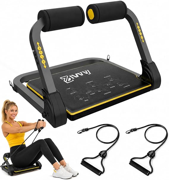 ZIWWVY Foldable Ab Machine - Adjustable Sit Up Bench for Home Gym, 300lb Capacity, Portable Core Workout Equipment