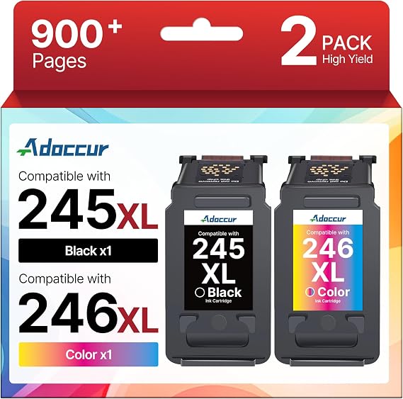 245XL Ink Cartridge Compatible for Canon 245XL 246XL Combo Pack, High Yield for Cannon 245 & 246 Printer Ink Cartridges Work with Pixma MX490 MG2522 TS202 TR4520 TS3322 TS3320 MG2525 TS302 MG2520