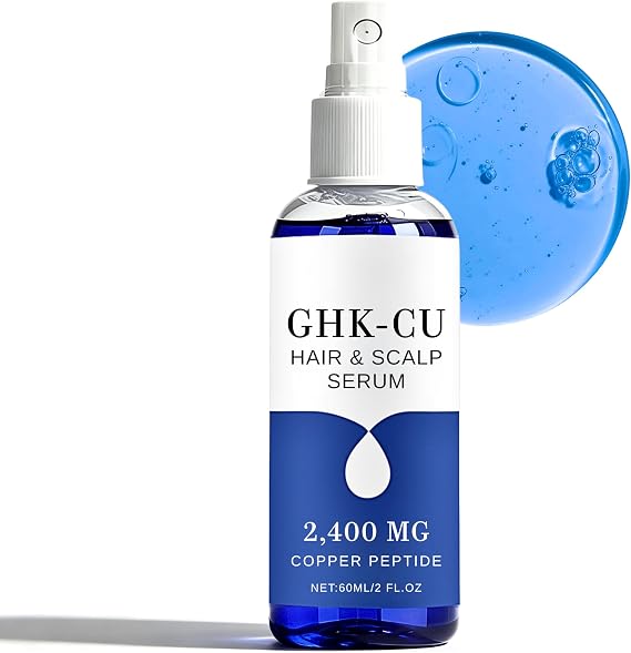 GHK-CU Copper Peptide Hair Growth Spray, GHK CU Copper Peptide Hair Growth Serum - 2,400mg Lightweight Scalp Serum for Fuller-Looking Hair, Non-Greasy Hair Loss Care for Women & Men, 60ml