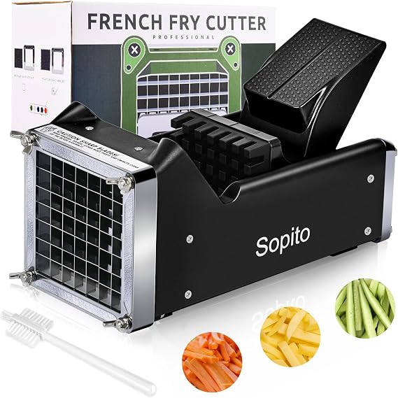 Sopito French Fry Cutter, 1/2 Inch Stainless Steel Blade, Black