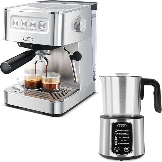 Gevi 20 Bar Espresso Machine High Pressure with Milk Frother Steam Wand&Gevi Hot Chocolate Maker with 5 in 1 Milk Frother and Steamer