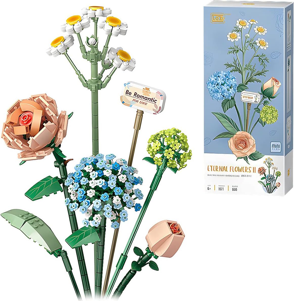 fun4kid Mini blocks flower bouquet building set, artificial flower building blocks, home decoration, 680pcs, 8 – creative botanical collection for girls 12 years old daisymediumroserose bud