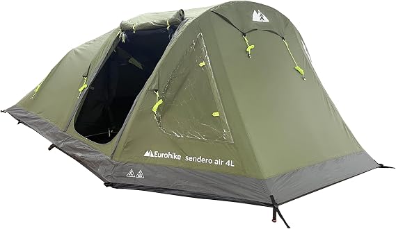 Eurohike Sendero AIR 4L Inflatable 4 Man Tent with Spacious Living Area, Easy to Pitch in 5 Minutes, 4 Person, Lightweight Tunnel Design, Ideal for Family Camping Trips & Festivals, 3000mm HH